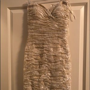 VickyTiez white lace strapless mini dress
